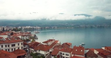 4K Aerial Footage of the Ohrid Lake and Cityscape of Ohrid, Cultural and Natural World Heritage Sites by UNESCO, Macedonia
