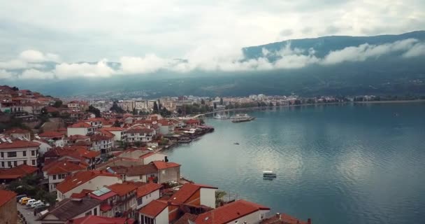 Imágenes Aéreas Del Lago Ohrid Paisaje Urbano Ohrid Patrimonio Cultural — Vídeos de Stock