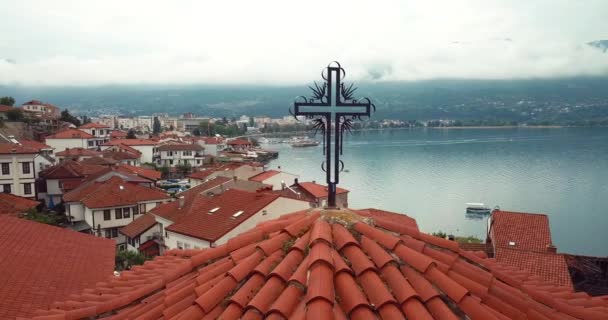 Aerial Footage Ohrid Lake Cityscape Ohrid Cultural Natural World Heritage — Stock Video