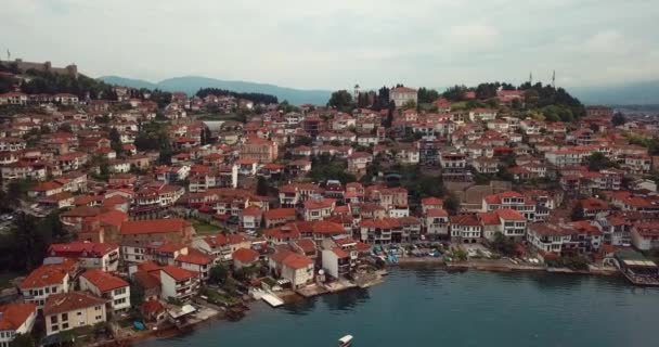 Imágenes Aéreas Del Lago Ohrid Paisaje Urbano Ohrid Patrimonio Cultural — Vídeos de Stock