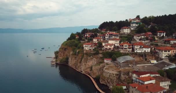 Aerial Footage Ohrid Lake Cityscape Ohrid Cultural Natural World Heritage — Stockvideo
