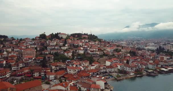 Aerial Footage Ohrid Lake Cityscape Ohrid Cultural Natural World Heritage — Vídeo de Stock