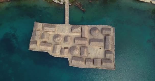 Aerial Footage Museum Water Bay Bones Ohrid Lake Northern Macedonia — Stock video