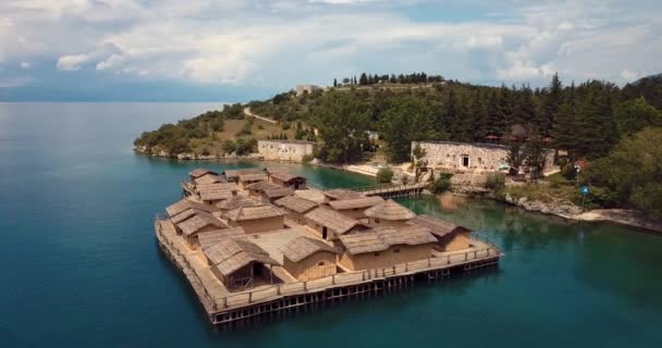 Aerial Footage Museum Water Bay Bones Ohrid Lake Northern Macedonia — Video