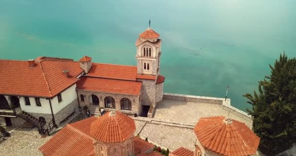 Aerial Footage View Monastery Saint Naum Eastern Orthodox Monastery North — стокове відео