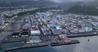 4K Aerial Footage of the Tropical Cruise Port in the Caribbean Sea, Dominica island