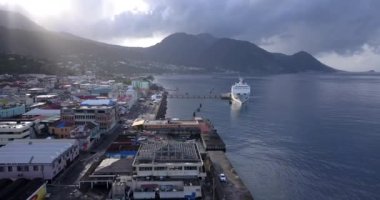 4K Aerial Footage of the Tropical Cruise Port in the Caribbean Sea, Dominica island