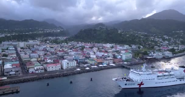 Aerial Footage Tropical Cruise Port Caribbean Sea Dominica Island — 비디오