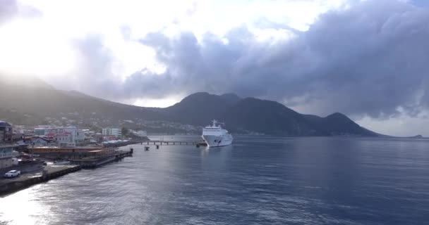 Aerial Footage Tropical Cruise Port Caribbean Sea Dominica Island — Video Stock