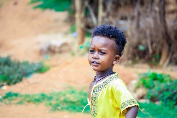 Jinka Éthiopie Novembre 2020 Petit Africain Vêtements Lumineux Regarde Caméra — Photo