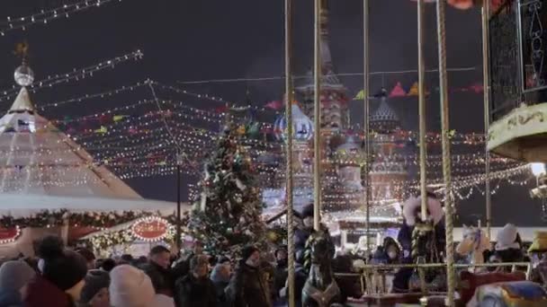 Children Ride New Year Carousel Red Square Moscow — Stock video