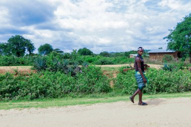 Omo Nehri Vadisi, Etiyopya - 20 Kasım 2020: Yorgun Hamer Kabilesi Kadınları Yeşil Kırsal Yol 'dan Çiftlik Çalışmalarından dönüyorlar