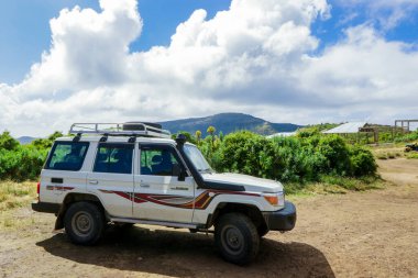 Panoramic View to the Simien Mountains Green Valley under Blue Sky near Gondar, Northern Ethiopia