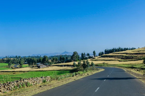 Panoramic View Simien Mountains Green Valley Blue Sky Gondar Northern — Foto de Stock