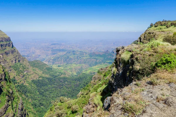 Panoramic View Simien Mountains Green Valley Blue Sky Gondar Northern — Fotografia de Stock