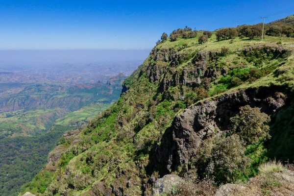 Panoramic View Simien Mountains Green Valley Blue Sky Gondar Northern —  Fotos de Stock