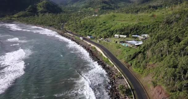 Aerial Footage Wild Coast Dominica Island Road Passing Cars Caribbean — Stockvideo