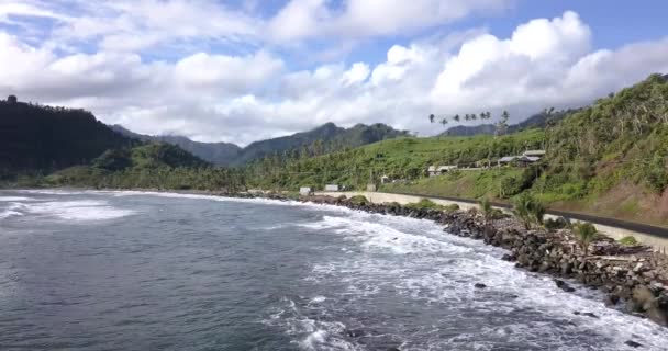 Aerial Footage Wild Coast Dominica Island Road Passing Cars Caribbean — 图库视频影像