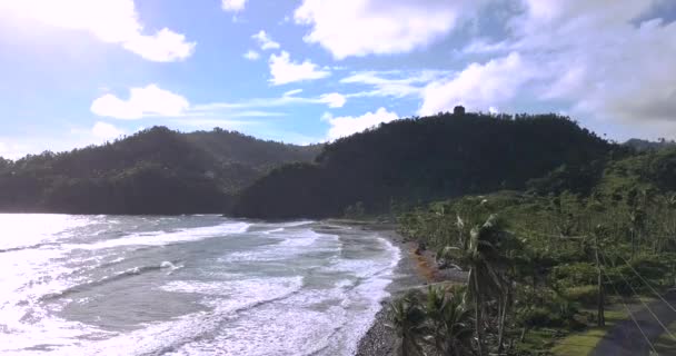 Aerial Footage Wild Coast Dominica Island Road Passing Cars Caribbean — Video