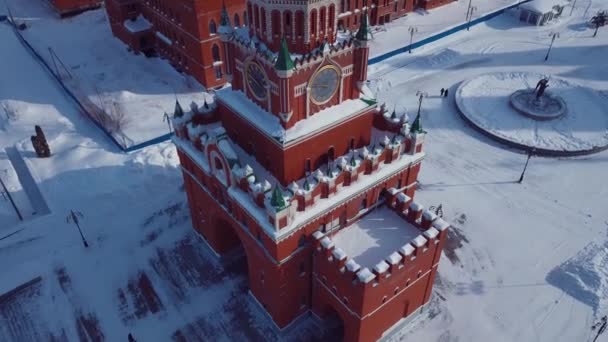 Aerial Footage View Annunciation Tower Blessed Virgin Mary Church Snowy — 비디오