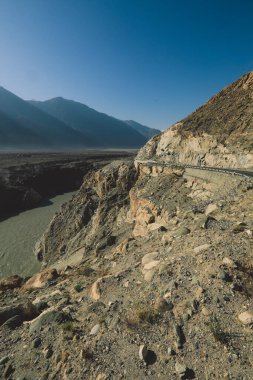 Nice View to the Dirty Water of Mountain River in Gilgit Baltistan Region, Pakistan