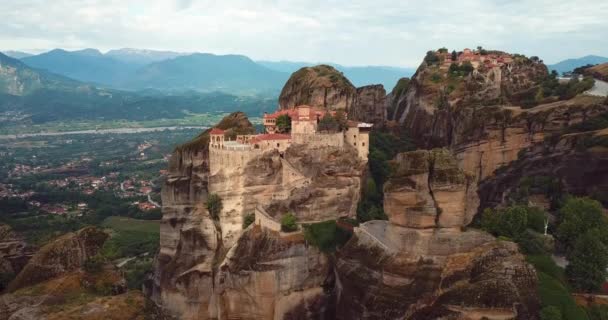 Flygfoto Över Bergen Och Meteora Kloster Grekland — Stockvideo