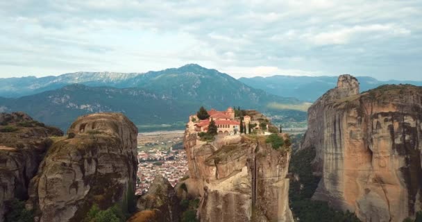 Widok Lotu Ptaka Góry Klasztory Meteory Grecji — Wideo stockowe