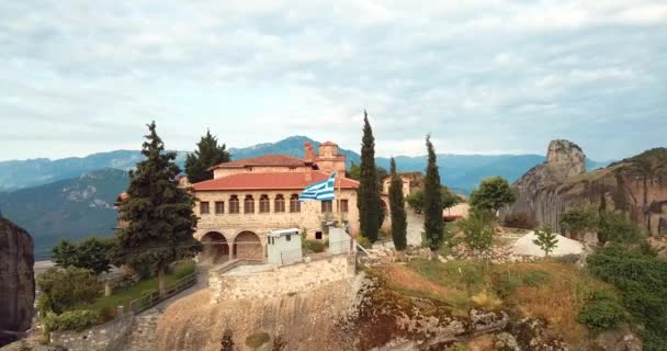 Flygfoto Över Bergen Och Meteora Kloster Grekland — Stockvideo