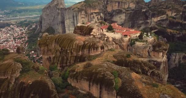 Flygfoto Över Bergen Och Meteora Kloster Grekland — Stockvideo