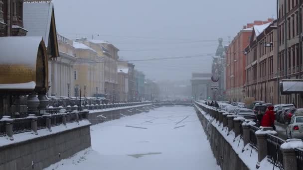 Nagranie Snowfall Centrum Sankt Petersburga — Wideo stockowe