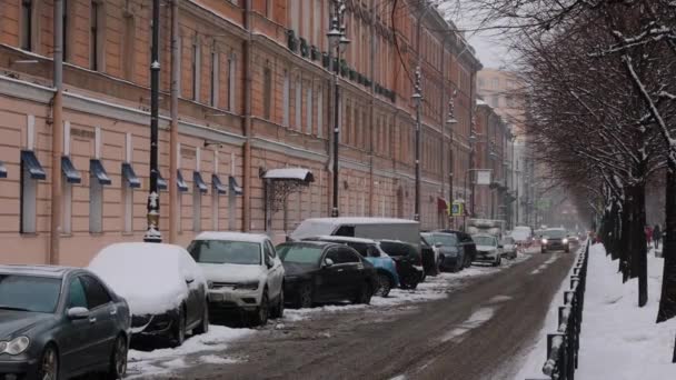 Πλάνα Snowfall Στο Κέντρο Της Αγίας Πετρούπολης — Αρχείο Βίντεο