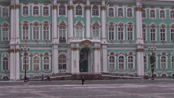 Съемка Снегопад Фоне Эрмитажа Центре Санкт Петербурга — стоковое видео