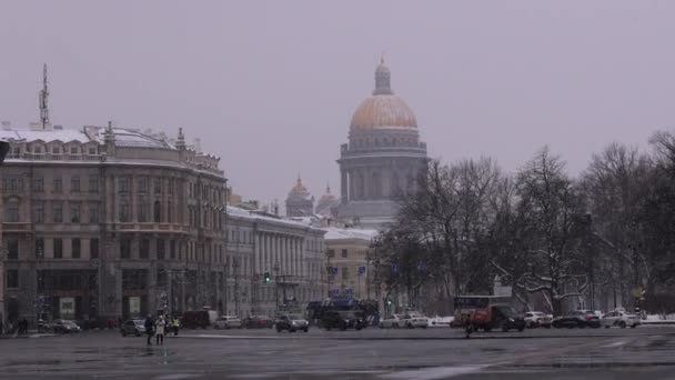 Кадры Движение Центре Санкт Петербурга Зимой — стоковое видео