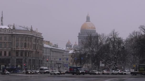 Filmmaterial Verkehr Zentrum Von Petersburg Winter — Stockvideo