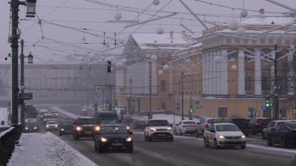 Кадры Движение Центре Санкт Петербурга Зимой — стоковое видео