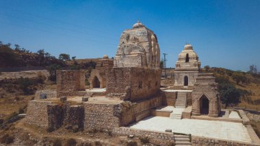 Shri Katas Raj Tapınaklarının Havadan Görünümü, aynı zamanda Qila Katas olarak da bilinir, Pakistan