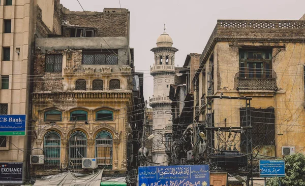 Érdekes Kilátás Pakisztán Régi Utcáira Peshawar City Center Épületekkel Üres — Stock Fotó