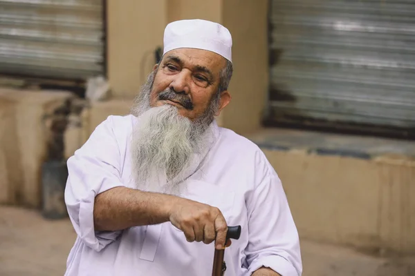 Peshawar Paquistão Julho 2021 Homem Paquistanês Velho Com Barba Centro — Fotografia de Stock