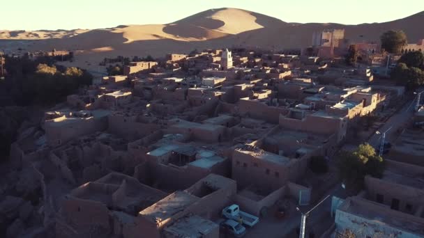 Beelden Luchtfoto Van Authentieke Oude Taghit Sahara Woestijn Algerije — Stockvideo