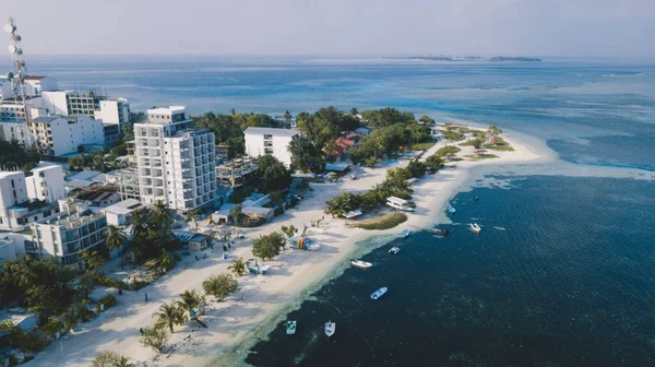 Aerial View Maafushi Kaafu Atoll Paradise Island Blue Ocean Water — Φωτογραφία Αρχείου