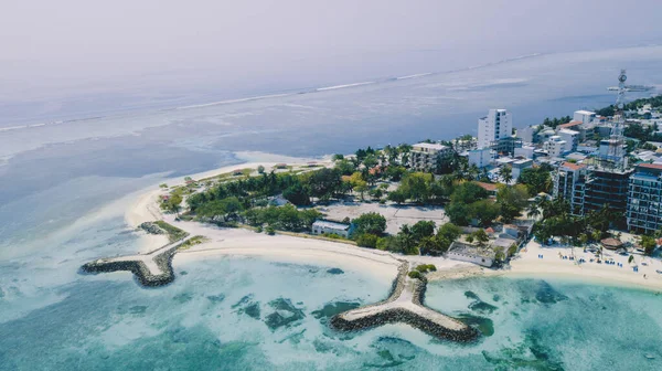 Vista Aérea Atolón Maafushi Kaafu Paradise Island Con Blue Ocean — Foto de Stock