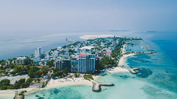 Aerial View Maafushi Kaafu Atoll Paradise Island Blue Ocean Water — Φωτογραφία Αρχείου