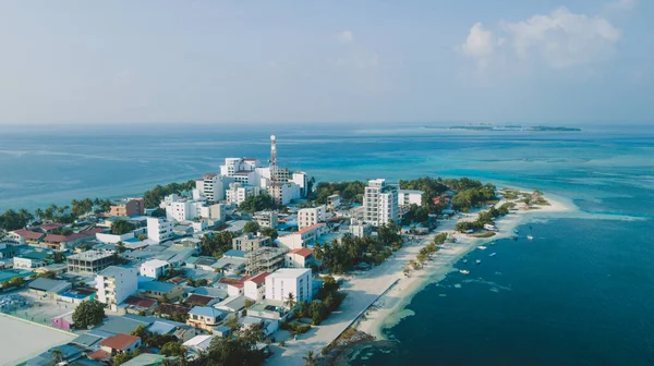 Aerial View Maafushi Kaafu Atoll Paradise Island Blue Ocean Water — Φωτογραφία Αρχείου