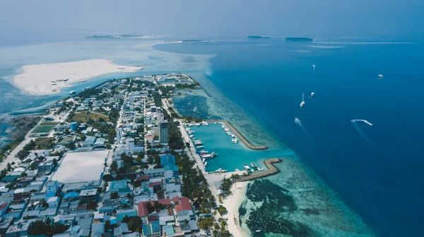 Aerial View Maafushi Kaafu Atoll Paradise Island Blue Ocean Water — Φωτογραφία Αρχείου