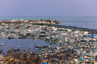 Maafushi Adası, Maldivler 'in sahil şeridine atık püskürtmenin ekolojik sorunu