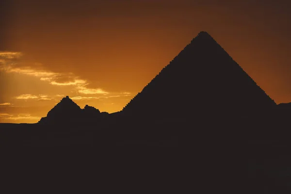 Coucher Soleil Sur Une Des Merveilles Monde Antique Grandes Pyramides — Photo