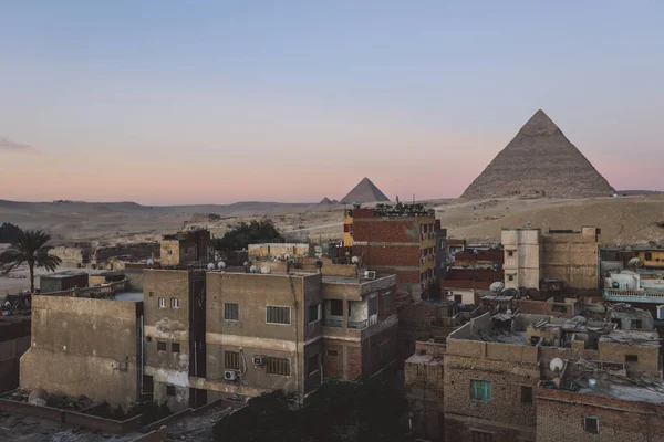 Sunset View One Wonders Ancient World Nagy Gízai Piramisok Színes — Stock Fotó