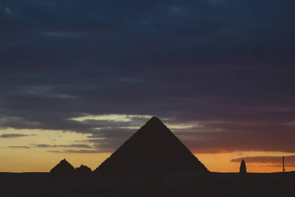 Sunset View One Wonders Ancient World Stora Pyramiderna Giza Med — Stockfoto