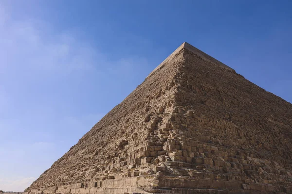 Naturlig Utsikt Över Den Stora Pyramiden Giza Blå Himmel Och — Stockfoto