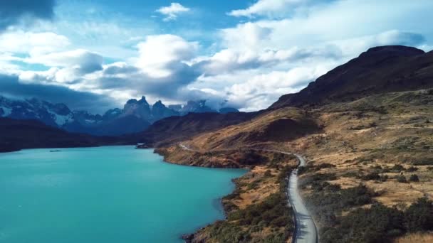 Beautiful Aerial Panorama Torres Del Paine Park Chile — Stock Video